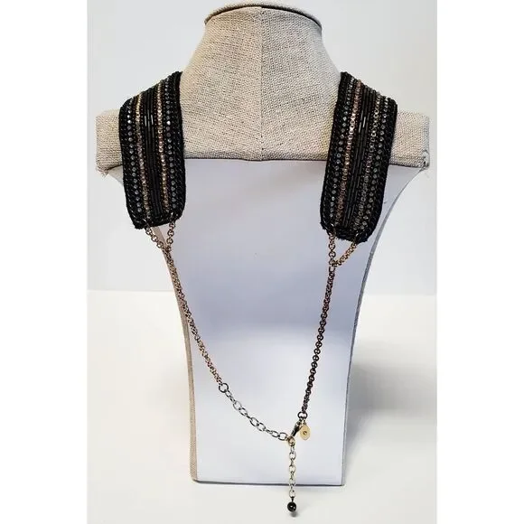 Chico's Miesha Necklace Fringe Bead Silver Gold Beads Collar Statement Y Pendant - Picture 4 of 11